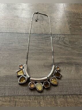 Fashion jewelry multi color chunky faux gemstone, metal, rhinestone bib necklace